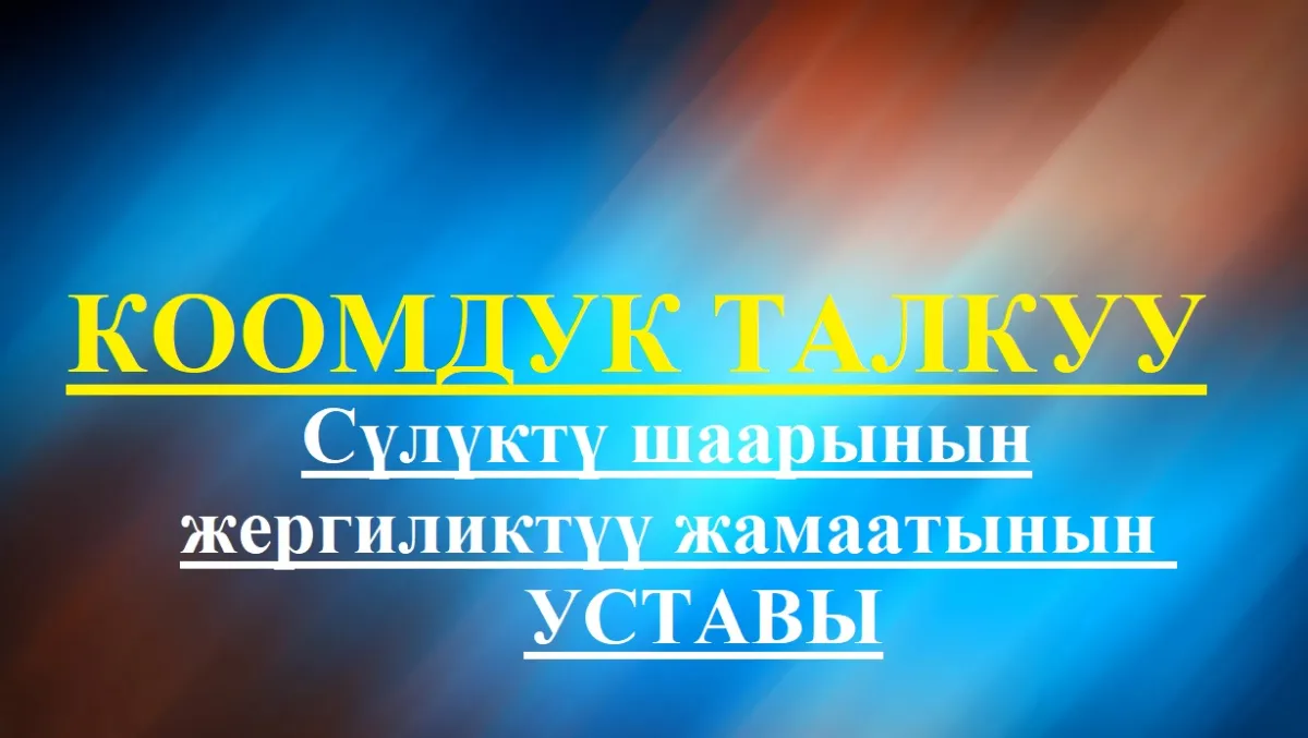 Сүлүктү шаарынын жергиликтүү жааматынын уставынын долбоору КООМДУК ТАЛКУУ